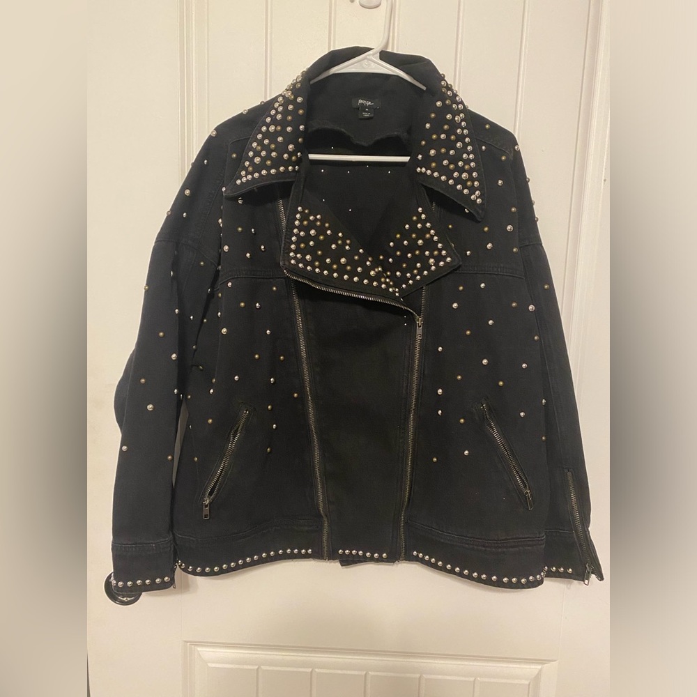Nasty Gal Premium Embellished Studded Denim Moto Jacket